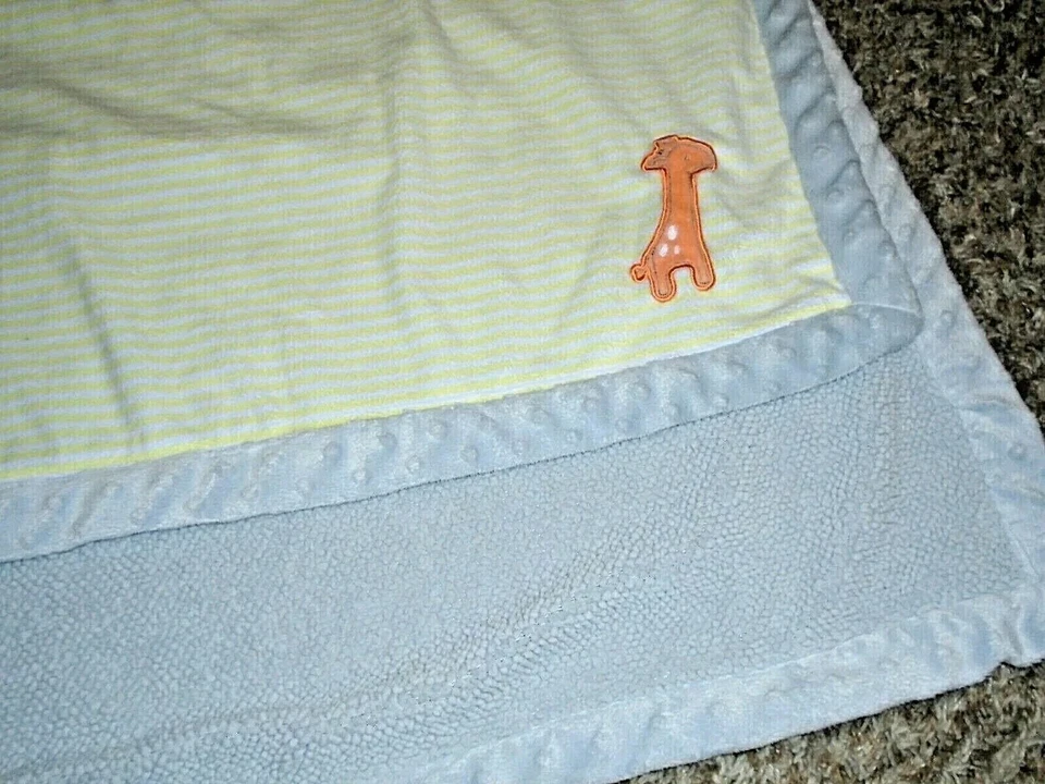 7P Carter's Yellow Striped Velour GIRAFFE Gray Plush Sherpa Crib Baby Blanket - Image 3 of 4