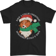 Rough Collie Dog Navidad Hombre Camiseta 100% Algodón Gildan