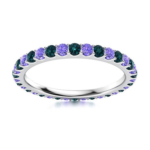 Full Eternity Round Tanzanite & London Blue Topaz 925 Sterling Silver Women Ring
