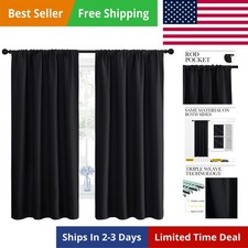 Black Blackout Curtain Blinds - Solid Thermal Insulated Window Treatment Blac...