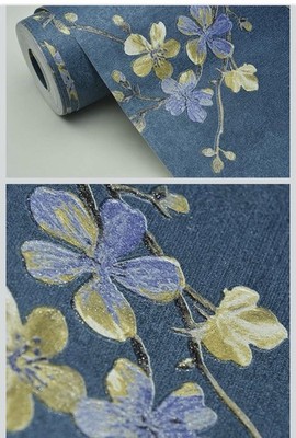 YIFU LIFE  Vinyl Wallpaper Blue/Gold Floral Matte Roll .53mx10m