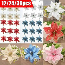 12/24/36 Christmas Tree Ornaments Glitter Hanging Flowers Xmas Wreath DIY Decor