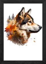 Akita Dog Flower Gift Framed Wall Art Poster Canvas Print Picture