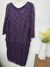 Alex Evenings 16W Purple Lace Sequin Dress Pockets Mother Of Bride