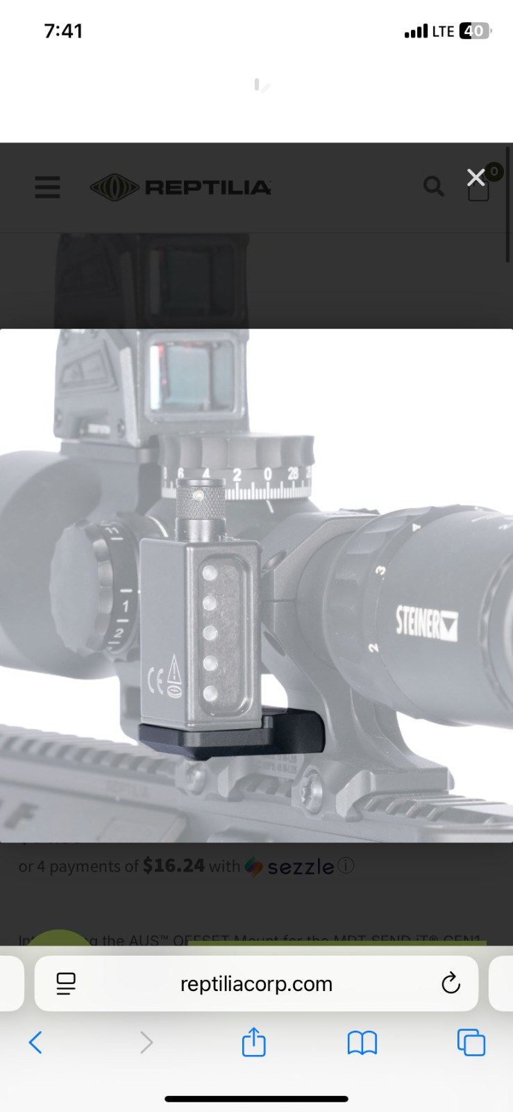 MDT LRA MV3 SEND IT Picatinny and Reptilia aus mount