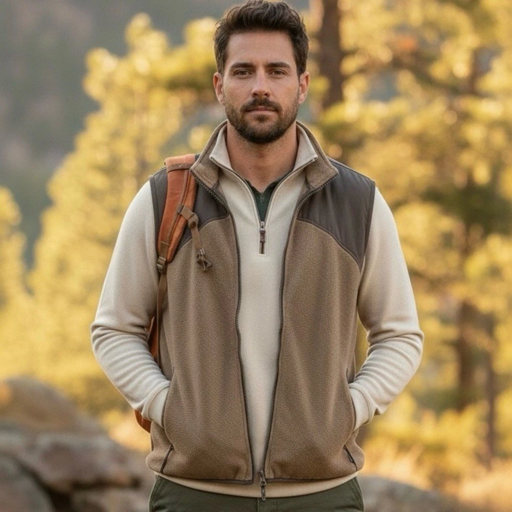 Woolrich Fleece Vest Men's L Full Zip Hiking Outdoor Gorpcore Tan Brown Large