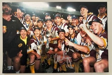 ALLAN LANGER Hand Signed Qld Origin 8"x12" Photo 2 Broncos 1997 Premiership