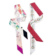 2 Pack Silk Purse Scarf For Handbags Head Hair Ribbon Fashion Skinny Scarf Fo...