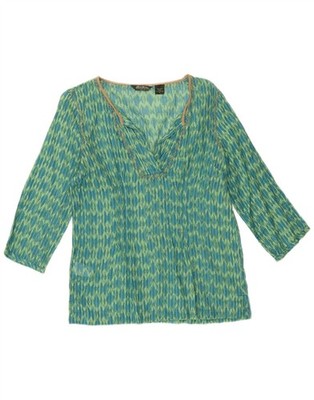 Eddie Bauer Damen 3/4 Ärmel lockere Passform Tunika Top UK 6 XS grün Ikat Baumwolle BA05