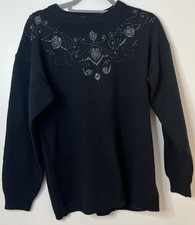 Naomi Bee Vintage Sweater 80's Beaded Black Retro Women  s Size Medium