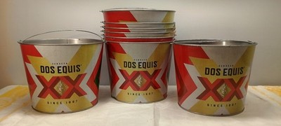 (8) Dos Equis XX Beer Metal Ice Bucket Bar Pail Beach Planter 5 Quart 