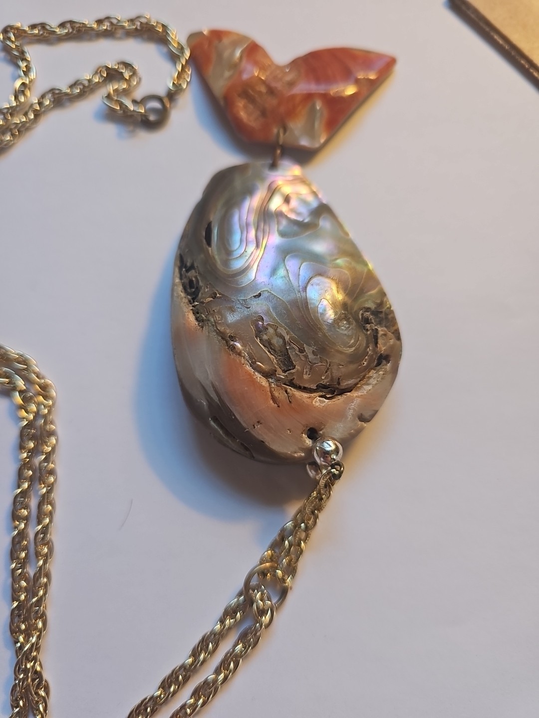 Vintage Abalone Shell Fish Shaped Statement Neckl… - image 7