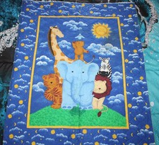 2 Vintage 1998 Attached Double-Side Baby Quilt Tops: Noah's Ark  Animals
