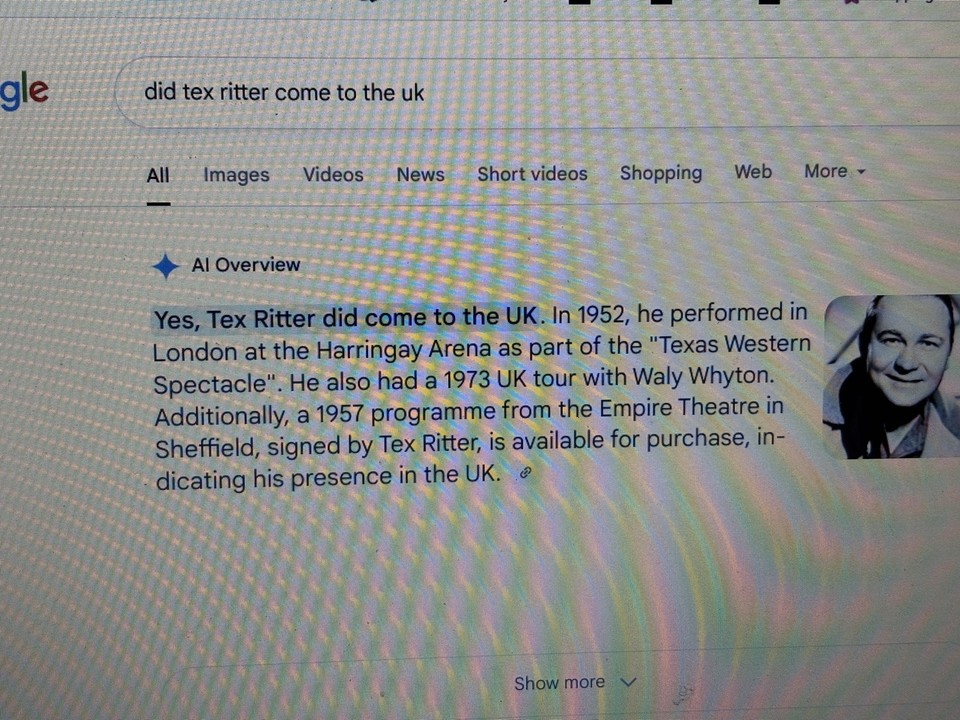 Rare Tex Ritter Autograph - Signed Diary Page When He came To Sheffield ...