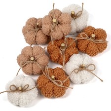 Fall Pumpkin Decorations for Home, 9 Pcs Artificial Mini Fabric Pumpkins Autu...