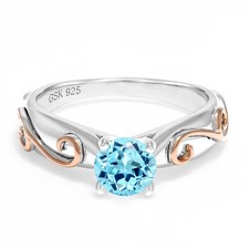 0.82 Ct Round Blue Apatite 925 Sterling Silver Ring