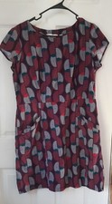 Lily & Me UK 14 Fine Cord Plum multi geo semi circle tunic dress 2 x Pockets 