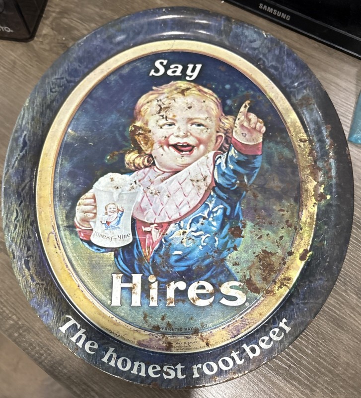 1970-80’s Say Hires The Honest Root Beer Display Vintage Metal Tray Baby Sign