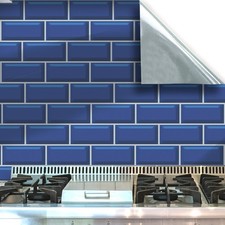 Dolls House Wallpaper Stick On Miniature, Blue Metro Wall Tiles 1/12