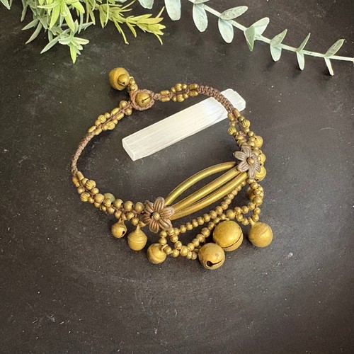 Brass Bell Anklet | Floral Beaded Ankle Bracelet | Boho Statement Jewelry