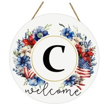 Patriotic Decorations Monogram 4th of July Wreaths for Front Door Letter C