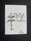 ACEO Original Art, Tiny Art, ATC Card Ink Sketch Signed Crows On Electric Wire — photo 1