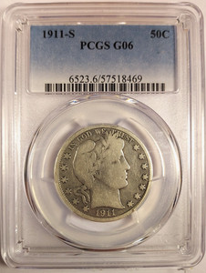 1 Of Only 20 PCGS G06,  1911-S Barber Half Dollar Business Strike 50C