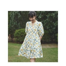 Paul & Joe x Uniqlo Yellow Floral Tiered Cotton Mini Dress 291-451669 Size M