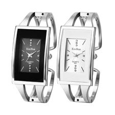 Womens Rectangular Wristwatch Stainless Steel Band Opening C Shape Bracelets