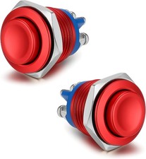 2PCS Momentary Push Button Switch 12V, Momentary Switch 16MM High Round Aluminum