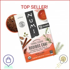 Numi Organic Rooibos Chai Tea, 18 Tea Bags, Red Tea with Cinnamon, Allspice & Gi
