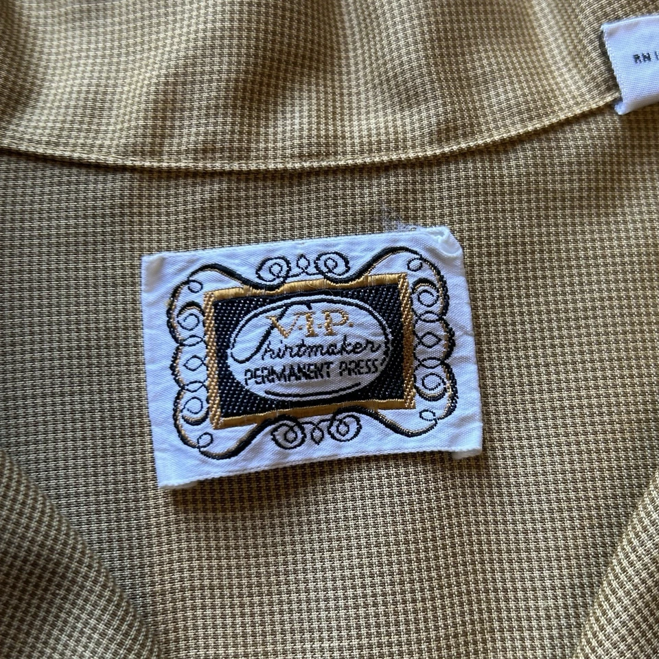 复古 20 世纪 60 年代 VIP 衬衫制造商棉混纺环领衬衫 M 码 - 芥末 — 第 4/4 张图片