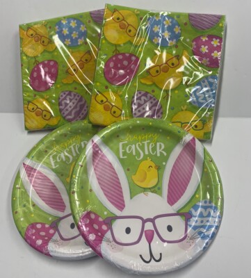 Happy Easter Chicks Napkins & Sturdy Style Dessert Snack Plates