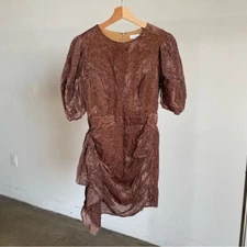 $398 New Rhode Brown Pia Mini Puff Sleeve Dress Sz Small