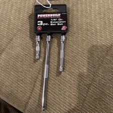 NEW! Powerbuilt 640842 1/4" Dr. Extension Set 3 Piece  Silver
