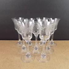 9 Heisey Minuet Etched Small Wine Glasses 6" Tall 2.5 Ounce
