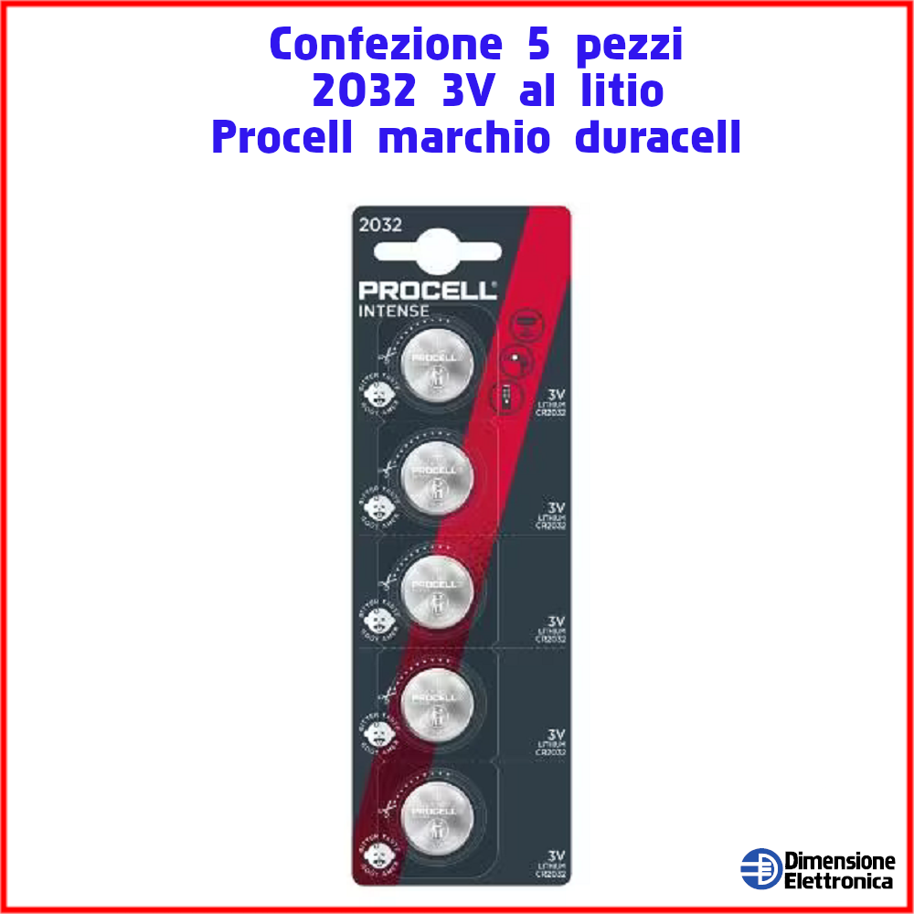 Batteria cr2032 Pile Bottone *5 Pezzi* dl Litio 3v Duracell Procell Intense dl