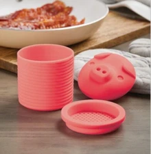 2pk Silicone Pig Bacon Grease Holder Container with Mesh Strainer USA