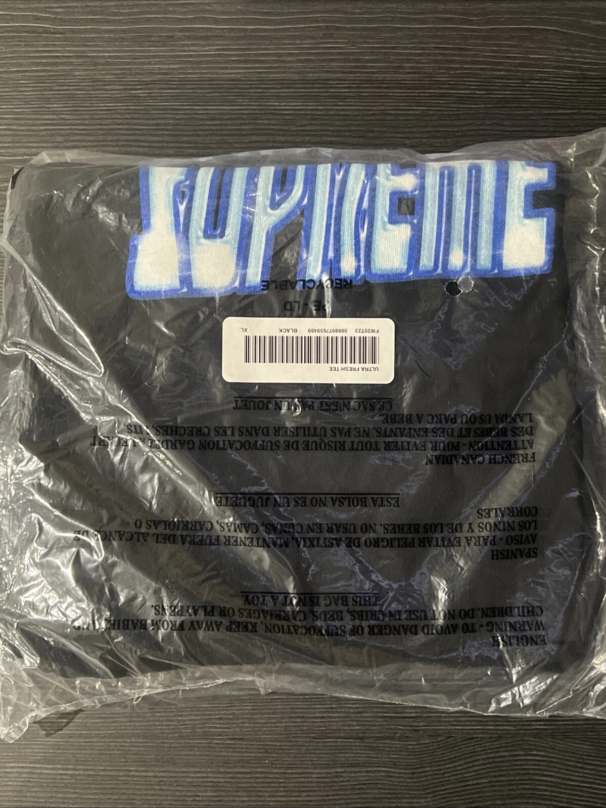 SUPREME ULTRA FRESH TEE FW20 NOIR FW20 T SHIRT TAILLE XL EXTRA LARGE