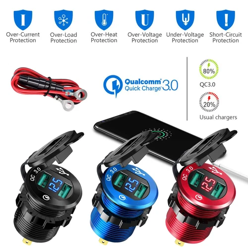 Dual USB Fast Charger Socket Power Outlet Adapter for Car Boat Motorcycle 12-24V