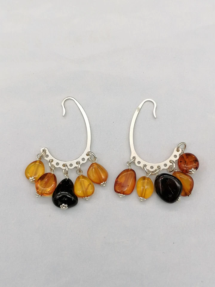 orecchini donna vera ambra argento bianco 925 pendenti multicolore miele - Immagine 4 di 4