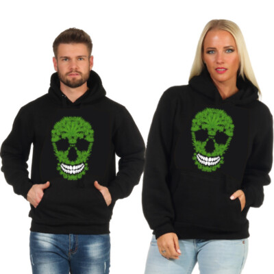 Totenkopf Übergangspullover Cannabis Weed Skull Unkrautschädel Hoodie Hoody