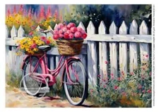 A4 PINK BICYCLE FLOWERS PAPER DC 321