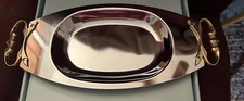Kromex Stainless Steel Serving Tray Brass Handles