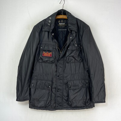 Barbour Oak Jacke Herren Large schwarz wasserdicht Utility Motorrad Biker Mantel