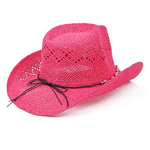 Western Cowgirl Hat, Straw Cowboy Hat for Women with Shapeable Brim, Beaded - Bild 5 von 6
