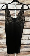 Motel Black Satin Slip Dress w/ Slit XLarge New Lace Trim