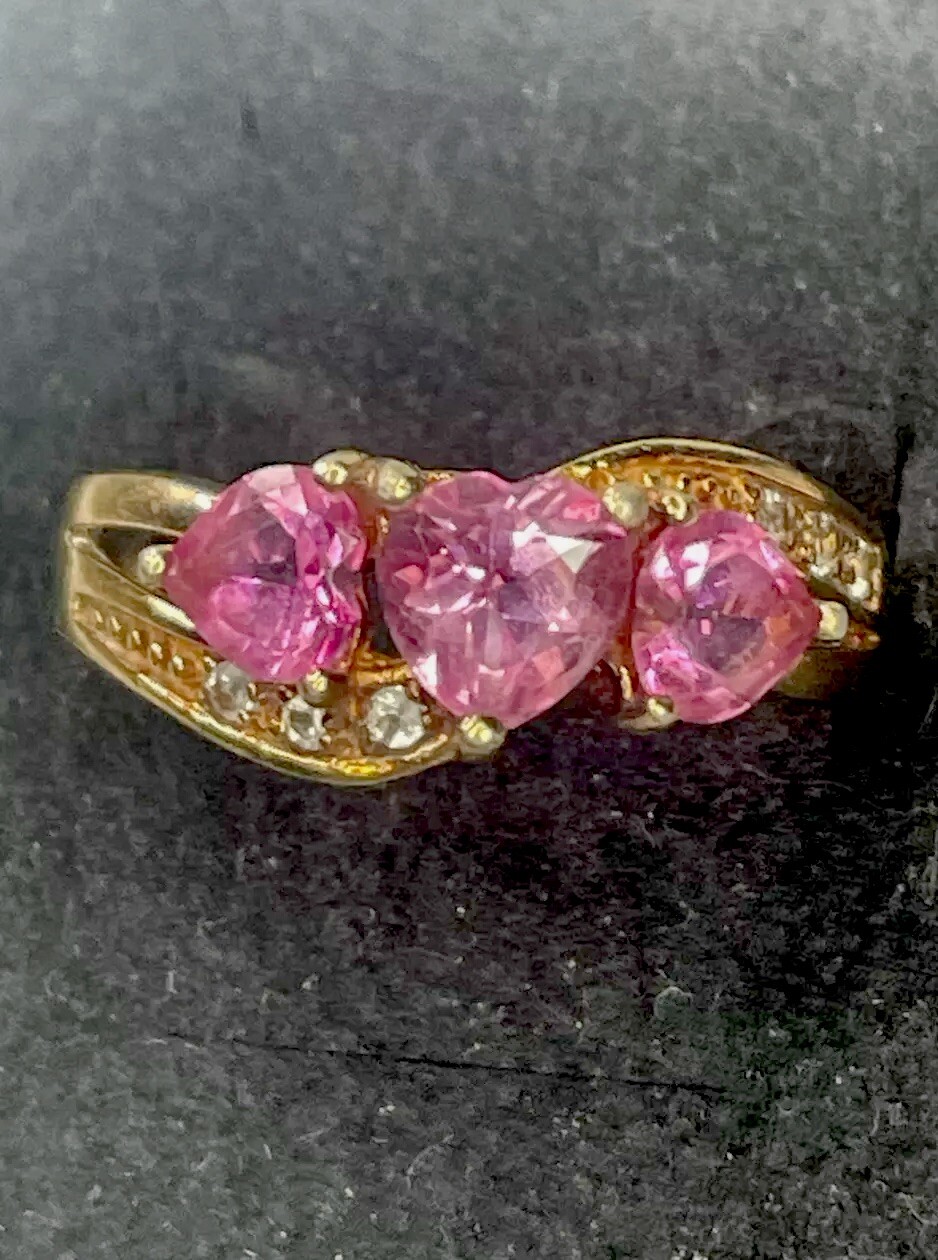 Solid Sterling Ring Lab Created Pink Sapphire Hea… - image 4