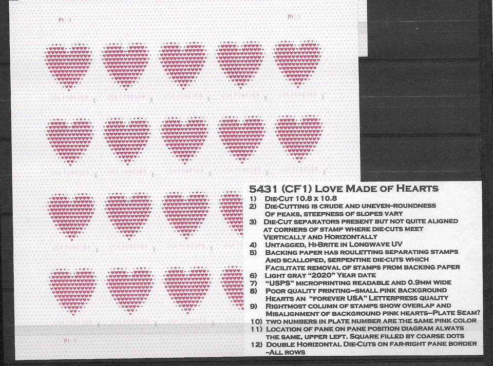 NEW!! Set of 2 FULL PANES--- LOVE MADE OF HEARTS #5431(CF)1 + Regular Pane #5431 - Image 3 of 3