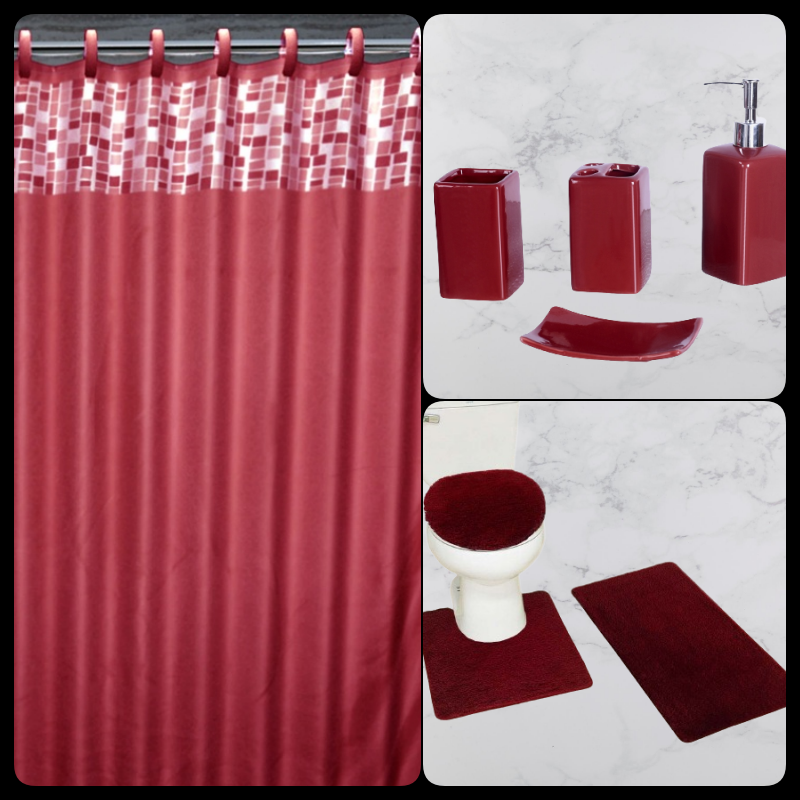 NEW 20PC MATCHING BATHROOM SHOWER CURTAIN MAT SET WITH CERAMIC ACCESORIES eBay